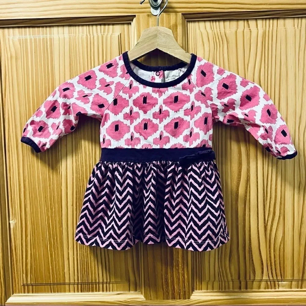 Origany organic cotton eco friendly pink purple white pattern long sleeve dress